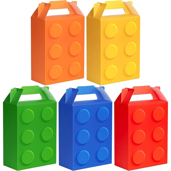 30Pcs Building block party favor boxes 5 Colors Building block gift bag with Handles for Themed Birthday Party Decoration Candy Cookie Snack Supplies 5.91 x 3.15 x 8.27 Inches
