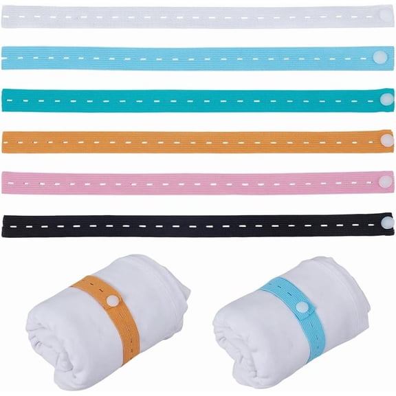 30Pcs Buttonhole Elastic Bands with Plastic Button Adjustable Binding Webbing Tape Flat Mixed Color 325~330x19x1mm diy