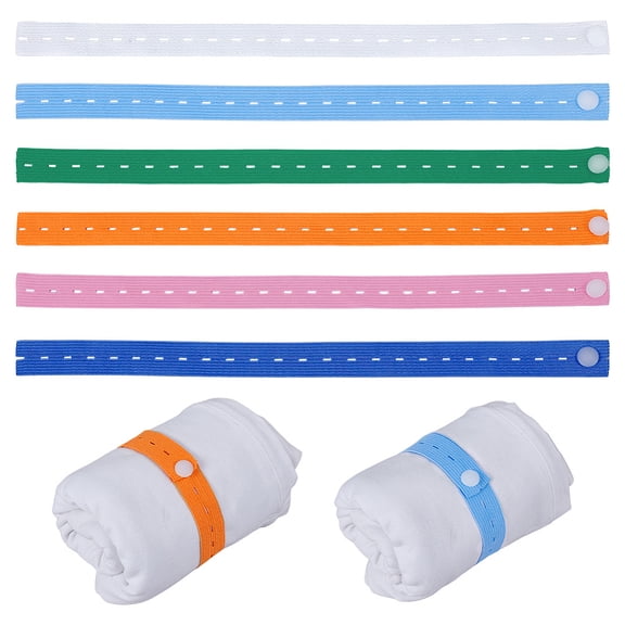30Pcs Buttonhole Elastic Bands with Plastic Button Adjustable Binding Webbing Tape Flat Mixed Color 325~330x19x1mm