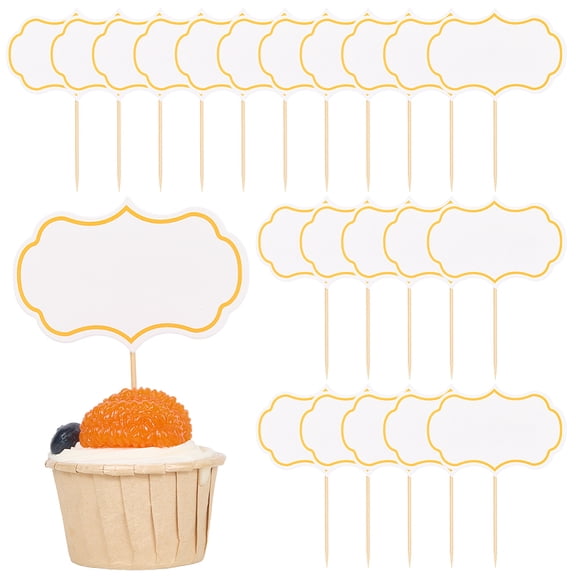 30Pcs Cake Topper Blank Toothpick Cupcake Toppers White Paper Writable Cloud Shape Cheese Flags Labels Insert Cards Decoration with Stickers