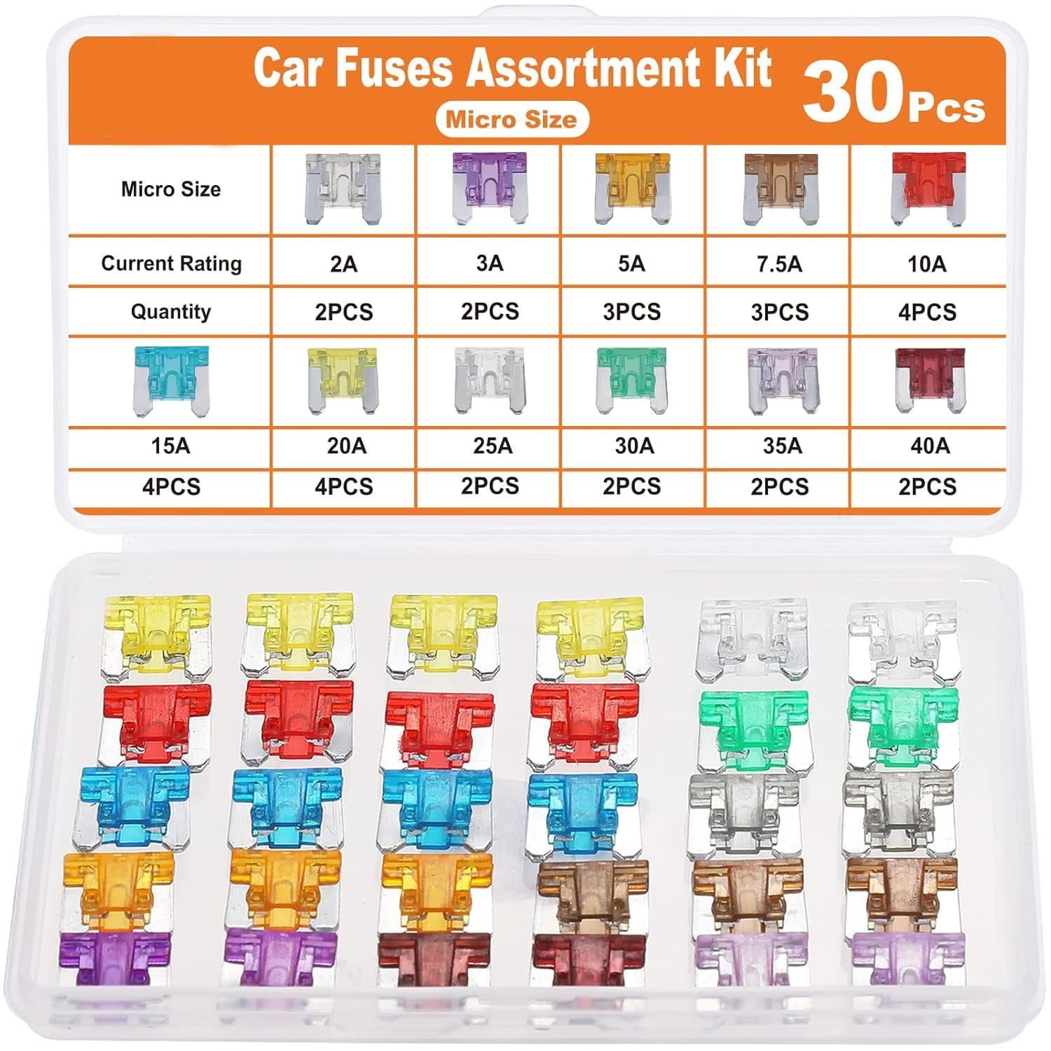 30Pcs Car Fuse Kit - Micro Blade Fuses Automotive (Low Profile Mini ...
