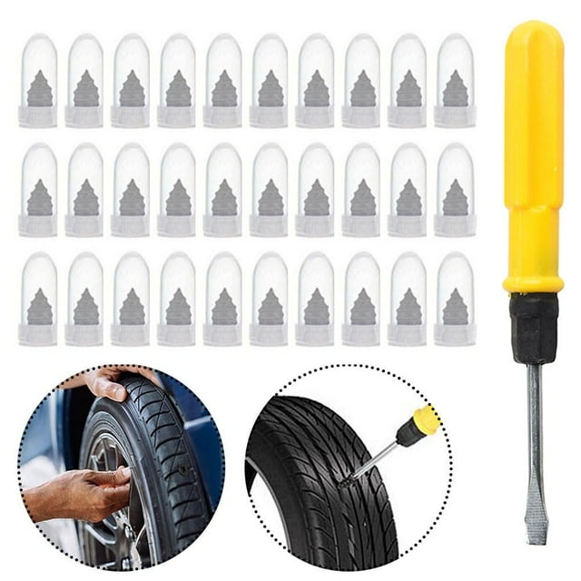 30Pcs Car Vacuum Tire Repair Nails Rubber Screw Nail + Screwdriver Fast Tool Set