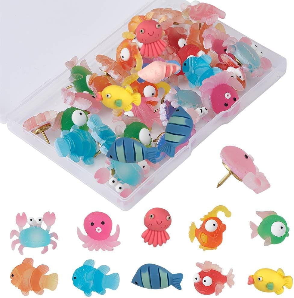 30Pcs Cartoon Sea Animl Push Pins Decorative Resin Push Pins for Cork ...
