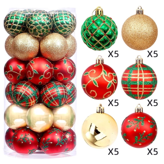 30Pcs Christmas Balls Ornaments, 2.36 Inch Plastic Christmas Tree Shatterproof Hanging Ornaments for Holiday & Party Decorations