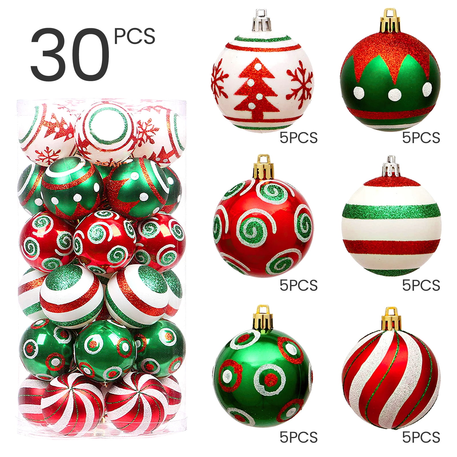 30Pcs Christmas Balls Set, 2.36" Shatterproof Christmas Tree Balls