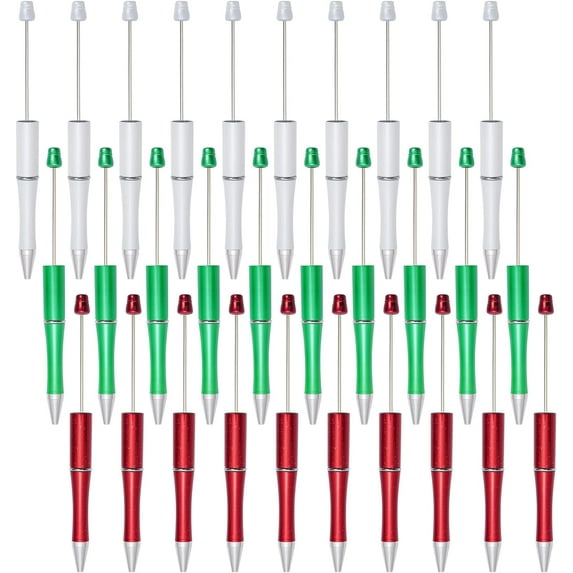 30Pcs Christmas Beadable Pens Plastic Bead Pen Black Ink Ballpoint Pens DIY Pens Cute Cool Pens for Christmas Students Teacher Gift Office Supplies