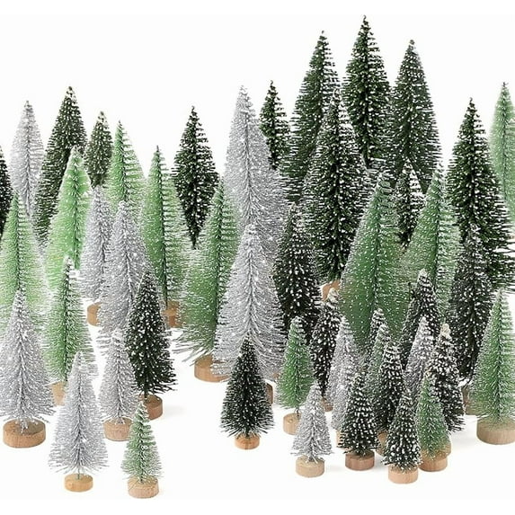 30Pcs Christmas Decorations Mini Christmas Trees, Artificial Christmas Tree Bottle Brush Trees with Wooden Base for Christmas Decor Christmas Party Home Table Craft