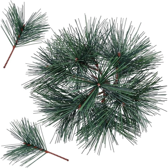 30Pcs Christmas Pine Needles Artificial Pine Branches Dark Green Plastic Plants Leaves Sprigs Decorative Picks Branches
