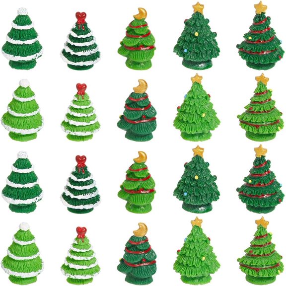30Pcs Christmas Resin Miniatures Mini Christmas Trees Miniature Christmas Tree Small Xmas Tree Landscape Tiny Christmas Figurines for Home Office Desk Holiday Party Favors Decorations Green