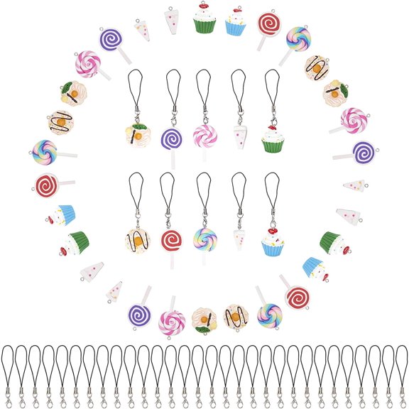 30Pcs Clay Candy Lollipop Cake Charms Pendant Mini Food Dessert Cupcake Donut Resin Charm Polymer Clay Hanging Ornaments with Lobster Clasps for Jewelry Making Necklace Keychains Home Decor for diy