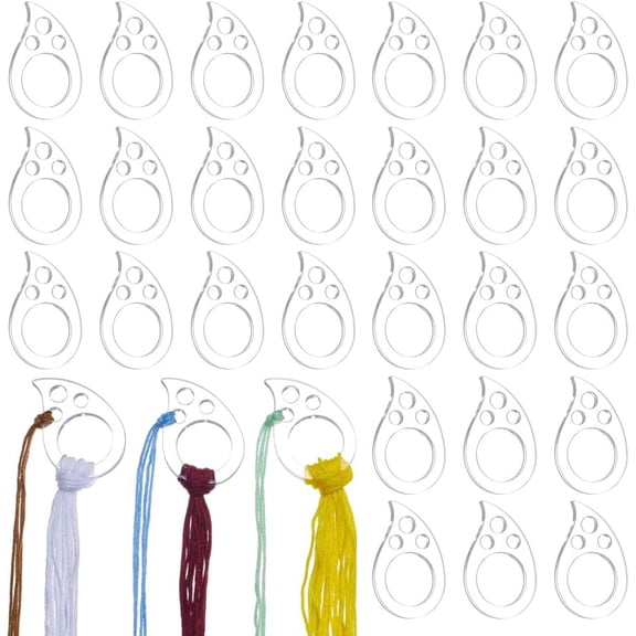 30Pcs Clear Acrylic Embroidery Floss Drops Teardrop Acrylic Thread Drops Stitch Tread Bobbins Organizers Thread Winding Boards for Craft DIY Sewing Storage