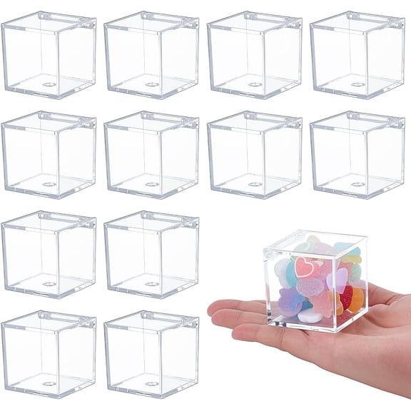 30Pcs Clear Plastic Boxes 2 x 2 x 2 Inches Small Square Transparent Candy Containers with Lid Elegant Cube Favor Boxes