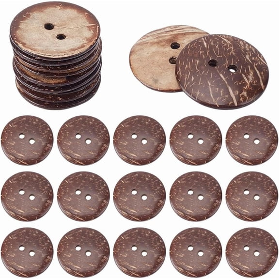 30Pcs Coconut Buttons Two-Holes Brown Natural Coconut Shell Buttons Flat Round Craft Buttons Sewing Buttons