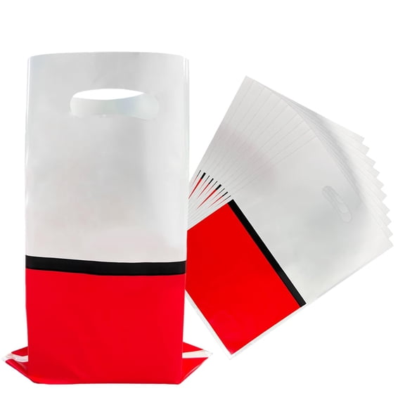 30Pcs Colorful Cartoon Party Gift Bags for Birthday, Family Gatherings, Candy Snacks Favors, Durable Plastic Treat Bags, Red