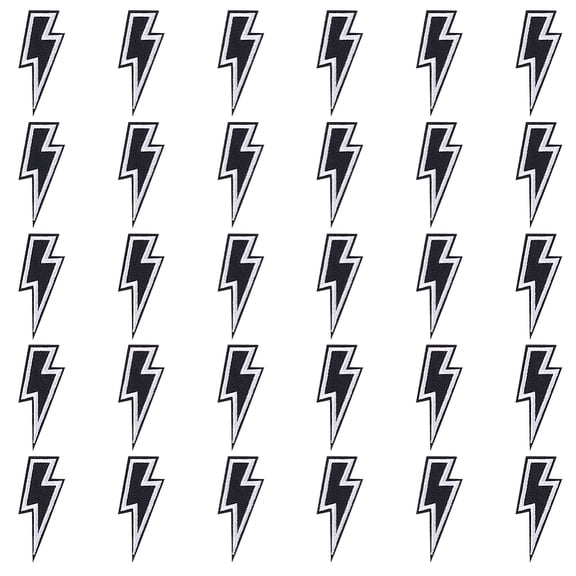 30Pcs Computerized Embroidery Cloth Iron on/Sew on Patches Costume Accessories Lightning Bolt Black 65x26x1.5mm for DIY