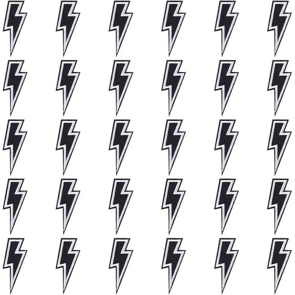 30Pcs Computerized Embroidery Cloth Iron on/Sew on Patches Costume Accessories Lightning Bolt Black 65x26x1.5mm