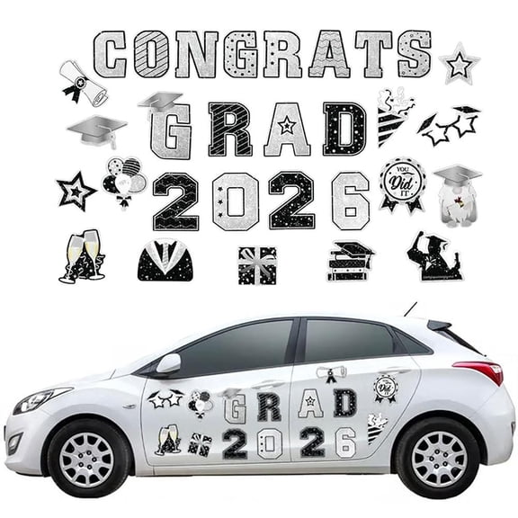 30Pcs Congrats Grad 2026 Magnetic Signs, 2026 Grad Magnets for Car Decorations, Class of 2026 Graduation Car Magnet Decals for Parade, Refrigerator, Garage Door, Graduation Party Supplies - Color B
