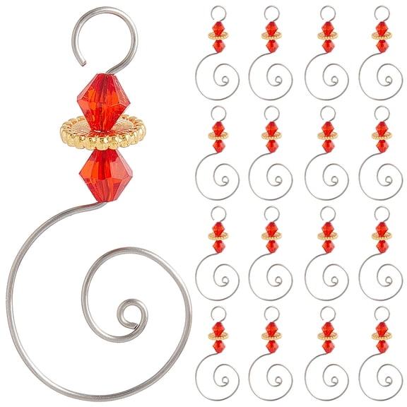 30Pcs Copper Wire Acrylic Ornament Hooks Christmas Tree Hanger Hooks Red 56mm