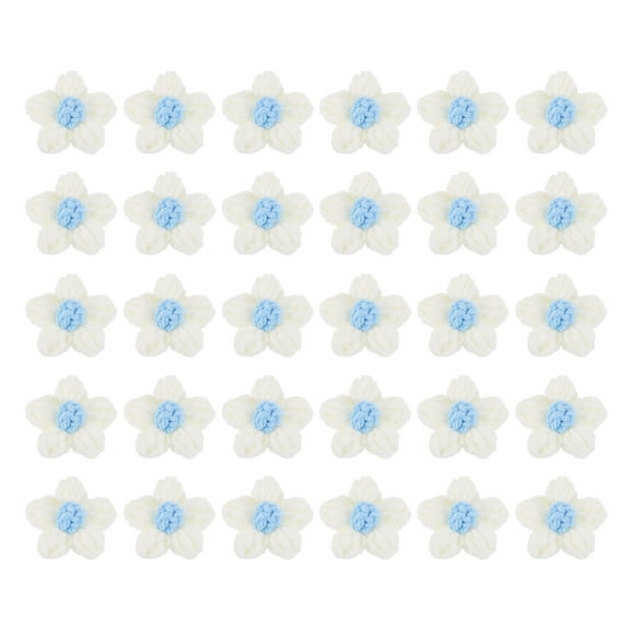 30Pcs Crochet Flowers, 45 x 45mm Handmade Floral Applique, Milky&Aqua