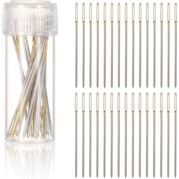 30Pcs Cross Stitch Needles, Embroidery Needles Blunt Golden Color Large Eyes Supplies Stainless Steel Hand Sewing Needle with Transparent Box for Cross Stitching (1.5inch)