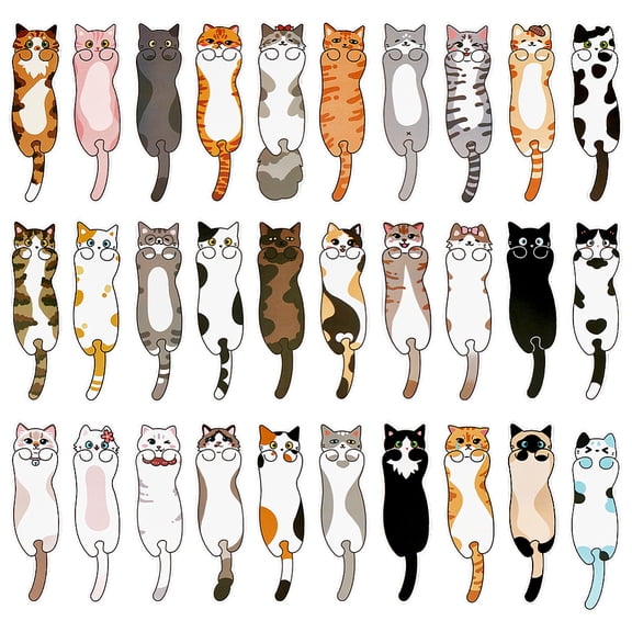 30Pcs Cute Paper Cat Bookmarks Mixed Color 145x40x0.5mm