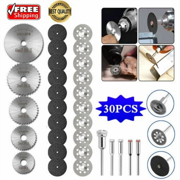 30Pcs Cutting Wheel Set Drill W/ 1/8" Mandrel For Dremel Rotary Tool Accessories