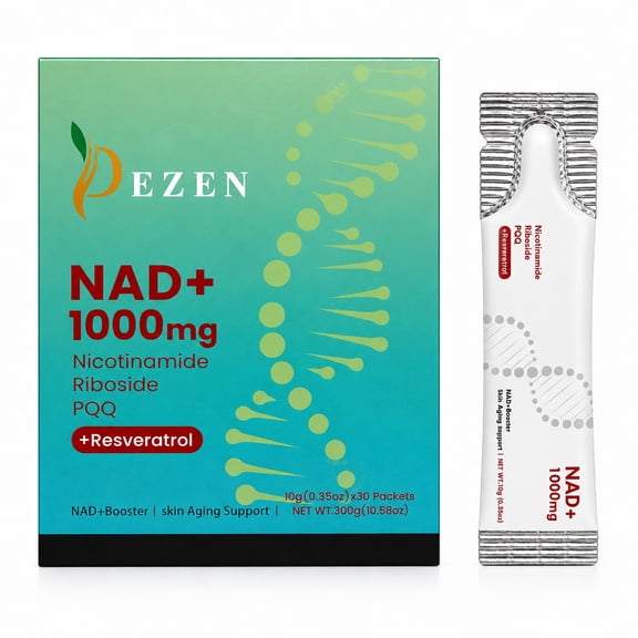 30Pcs DEZEN NAD+ 1000mg Liquid Sachet, NAD Nicotinamide Riboside Resveratrol Supplements, Berry Flavor For Anti-Aging, Energy & Focus