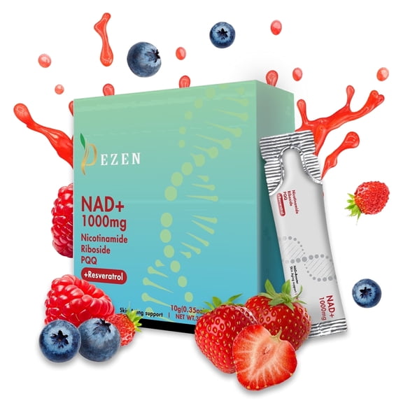 30Pcs DEZEN NAD+ 1000mg Liquid Sachet, NAD Nicotinamide Riboside Resveratrol Supplements, Berry Flavor For Anti-Aging, Energy & Focus