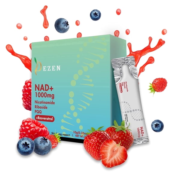 30Pcs DEZEN NAD+ 1000mg Liquid Sachet, NAD Nicotinamide Riboside Resveratrol Supplements, Berry Flavor For Anti-Aging, Energy & Focus