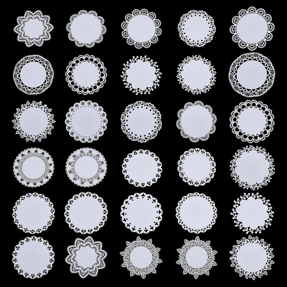 30Pcs Decorative Lace Papers 20 Styles Round Lace Table Doilies 4 Inch Flowers Leaves Patterns Edge Assorted Lace Scrapbook Papers for Card Photo Frame Album Scrapbooking DIY Crafts Making for DIY
