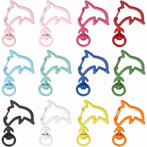 30Pcs Dolphin Key Chain Colorful Keychain Clasps Random Mixed Color Metal Alloy Sea Ocean Animal Lanyards Clips Swivel Lobster Claw Clasp