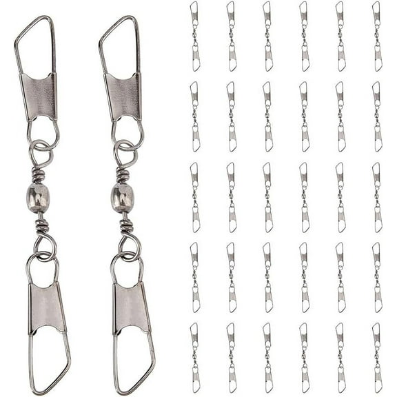 30Pcs Double Fishing Snap Swivels Carbon Steel Fishing Rolling Bearing Connector Fishing Rolling Ball with Snap Connector Fishing Tackle Fishing Accessories 89mm
