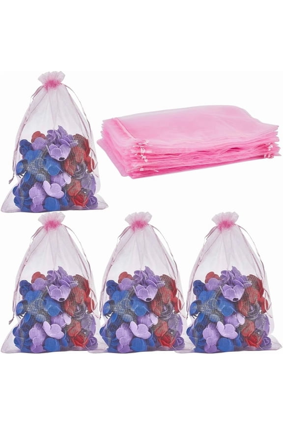 30Pcs Drawstring Organza Pouch Pink Storage Bags Bulk 8x12 Inch Pink Large Festival Wedding Birthday Party Favor Sheer Mesh Bag for Candy Jewelry Soaps Cosmetic Shoes Packaging Travel Crafts