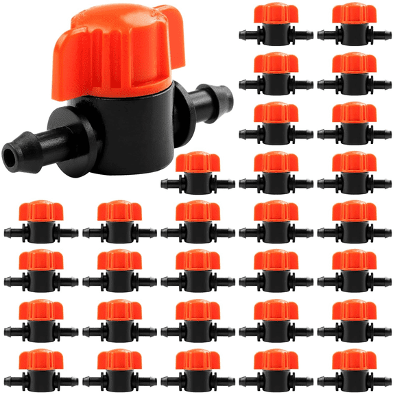 30Pcs Drip Irrigation 1/4 Inch Barbed Valve, Drip Line Parts 1/4" Shut off Va...