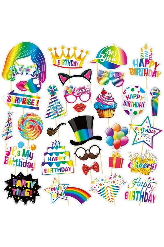 30Pcs Easter Photo Booth Props Set - Fun Bunny, Eggs & Balloons Cardboard Cutouts | Handheld Party Photo Accessories for Easter & Spring Celebrations | 9.84x5.91 Inches