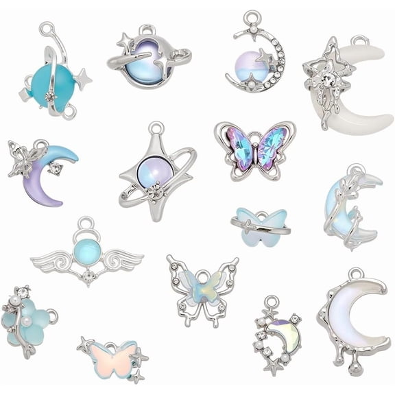 30Pcs Enamel Gothic Charms Pendants 15 Styles Assorted Moon Star Butterfly Flower Metal Dangle Charm Bulk Alloy Metal Pendants Craft Findings