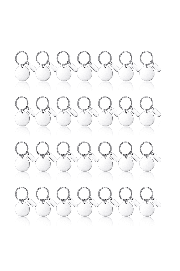 30Pcs Engravable Metal Keychain Blanks Metal Stamping Blanks for Engraving Stainless Steel Blank Key Ring Tags with Hole,30 Keychain Blanks,Silver