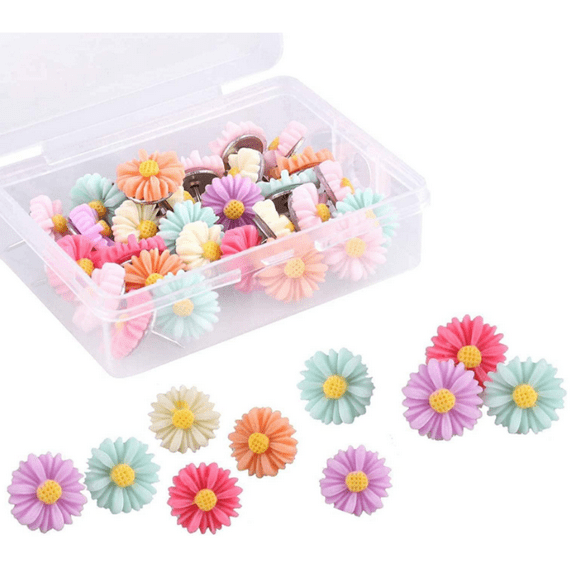 30Pcs Flower Pushpins Flower Thumb Tacks Decorative Floret Push Pins Colorful Floret Thumbtacks for Photo Wall, Cork Board, Map, Feature Wall, Whiteboard, Bulletin Board, Office or Home