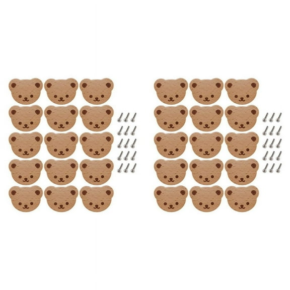 30Pcs Furniture Knobs,Wooden Drawer Knobs, Wooden Cupboard Knobs,Bear Drawer Knobs for Kids, Dresser, Drawers,Kitchen