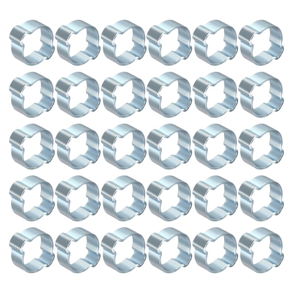 30Pcs Galvanized Steel Double Ear Hose Clamps, Adjustable 12.5-15mm Heavy Duty O Clip Crimp Rings, Zinc-Plated Two Ears Cinch Rings Crimp Pinch Fitting for Automotive, Tubing, Fuel