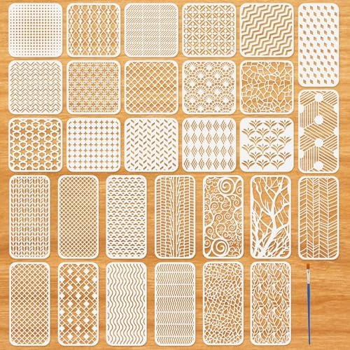 30Pcs Geometric Stencils for Painting, Texture Stencils for Crafts Reusable, Mixed Media Spray Paint Stencil Abstract Layering Stencil Templates for Painting on Furniture Wall Canvas Paper