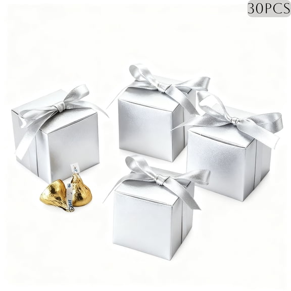 30Pcs Gift Boxes with Lids, 2 x 2 x 2inch Paper Kraft Favor Boxes Bridesmaid Cardboard Gift Wrap for Presents Wedding Graduation Holiday Birthday Craft, Silver