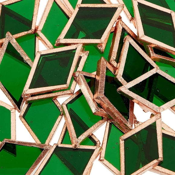 30Pcs Glass Mosaic Tiles Dark Green Glass Mosaic with Rose Gold Brass Edge Mini Mosaic Tile Glass Wind Chime Parts Supplies for Party Decoration Mosaic DIY Wall Art 0.6 x 1 inch