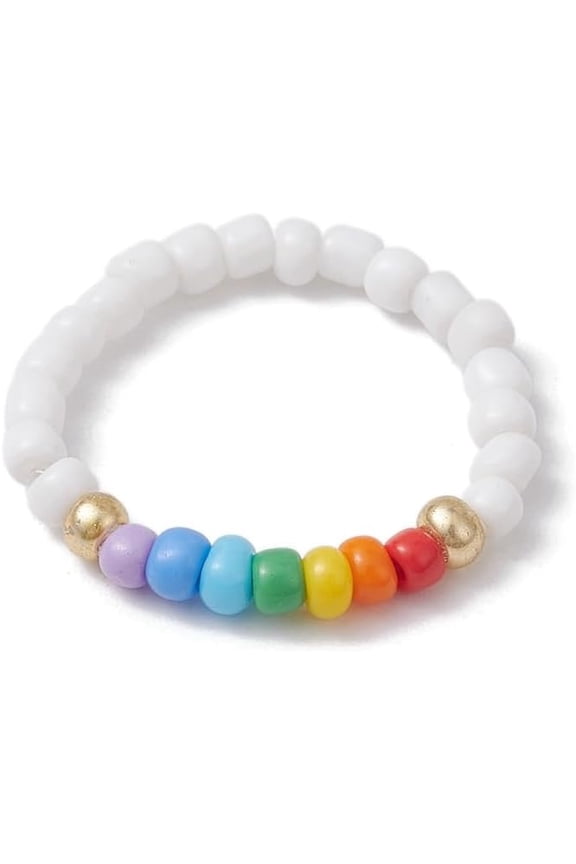 30Pcs Glass Seed Beaded Stretch Rings Personalized Rings for Women Dainty Trendy Jewelry Colorful Size 8 1/2(18.5mm)