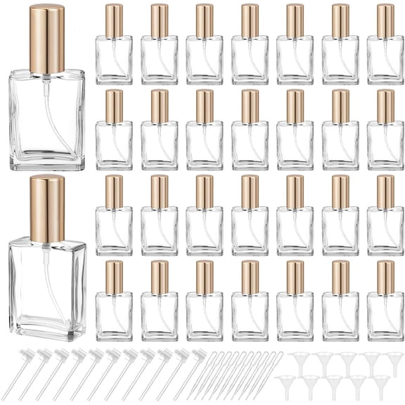 30Pcs Glass with PP Plastic Perfume Spray Bottles with 10Pcs Plastic Funnel Hopper 10Pcs Dropper 10Pcs Pump Clear 3.15x2.15x7.3cm DIY