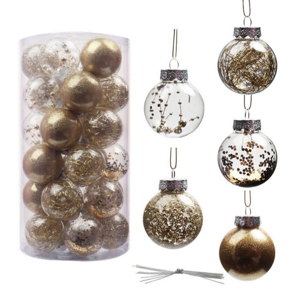 30Pcs Glittery Christmas Balls Plastic Shatterproof Xmas Tree Balls Ornaments (Gold, 2.36