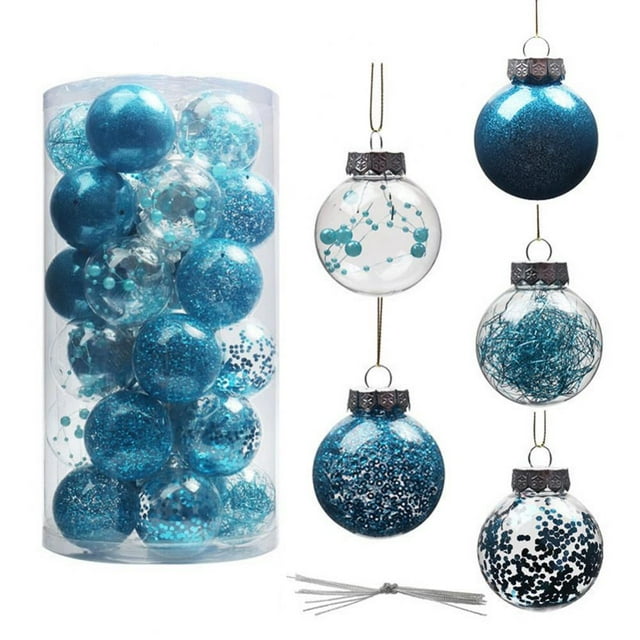 30Pcs Glittery Christmas Balls Plastic Shatterproof Xmas Tree Balls Ornaments (Lake Blue, 2.36