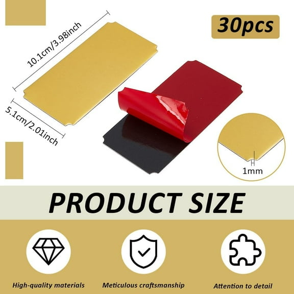 30Pcs Gold Aluminum Name Plates 4x2 Inch Notched Corner Laser Engraving Tags with Adhesive Backing for DIY Crafts Custom Frame Name Label Aluminum Stamping Blanks 1mm Thick