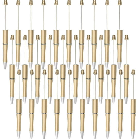 30Pcs Gold Beadable Pens Plastic Bead Pen Black Ink Ballpoint Pens Diy Pens Cute Cool Pens for Teacher Bridal Graduation Gift Office Supplies