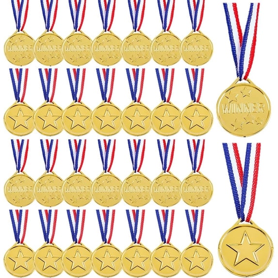 30Pcs Gold Plastic Winner Award Medals for Awards with Neck Ribbon ...
